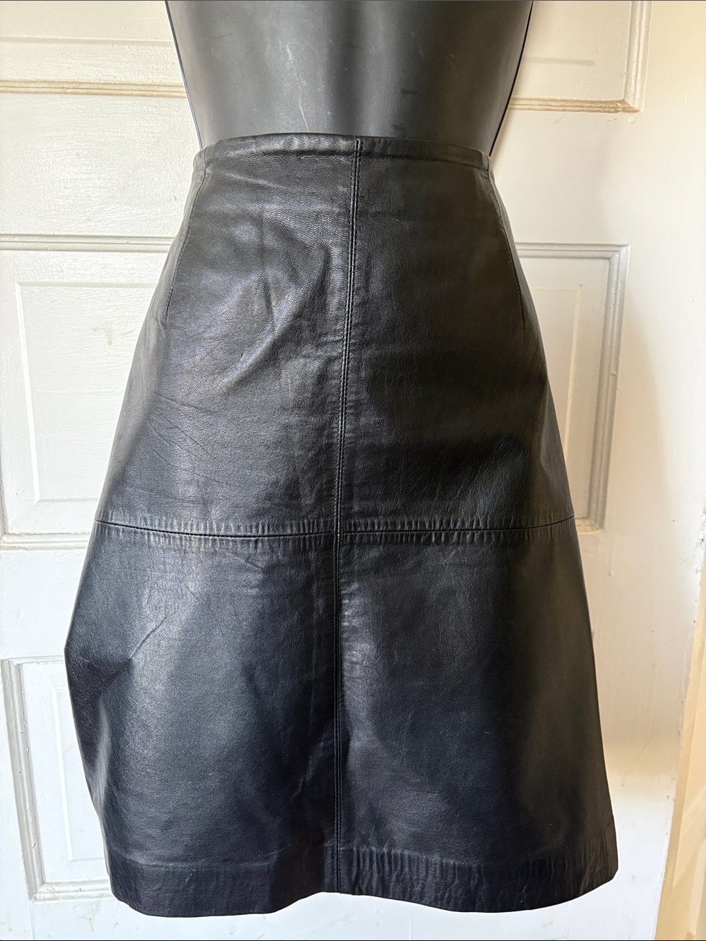 Amanda Smith Vintage Black Leather A-Line Skirt